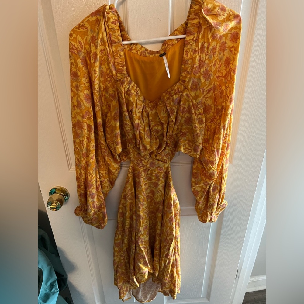 Free People Mustard Yellow Floral Mini Dress